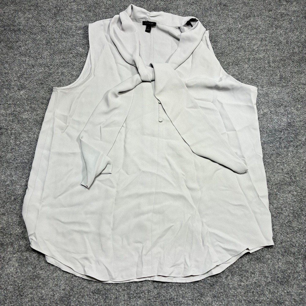 Ann Taylor Women's Light Gray Sleeveless Tie Neck Blouse Top Sz.Large‎